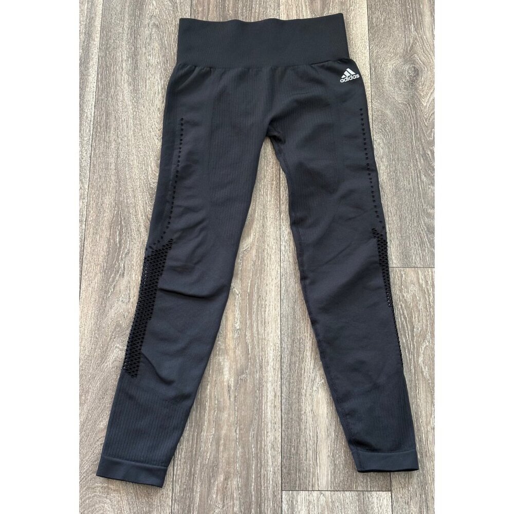 Adidas Womens Black High-Waisted Seamless Leggings Size S With Textured Mesh